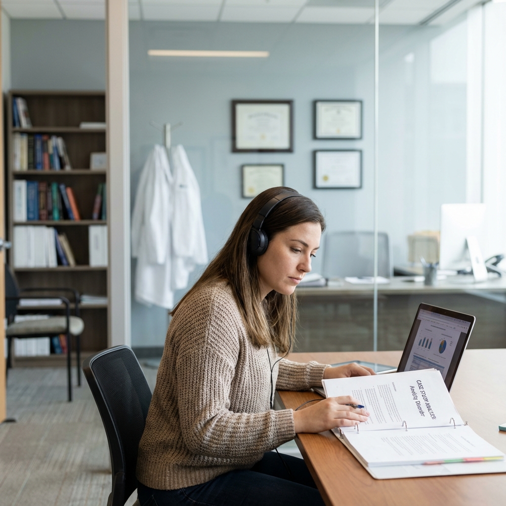 Student analyzing a psychology case study report