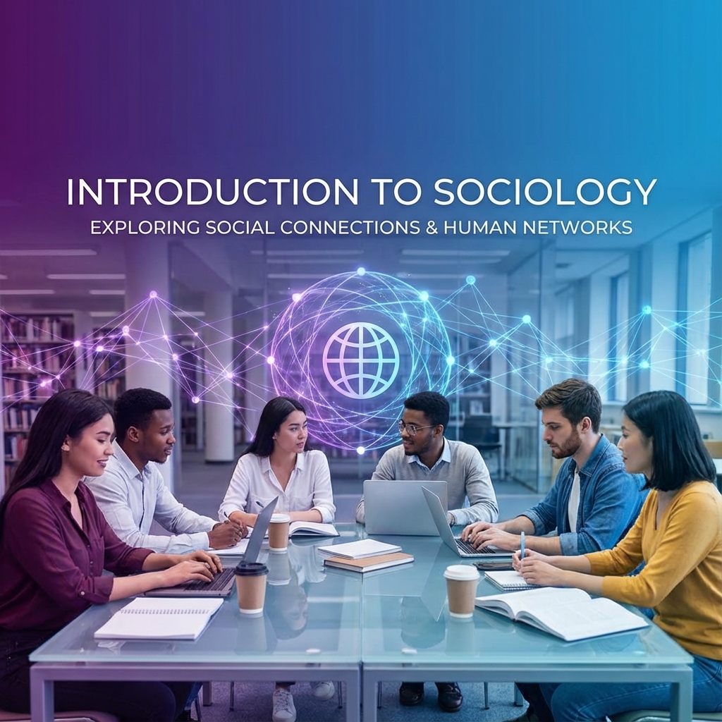 College students engaged in a sociology discussion with books and notes on social theories